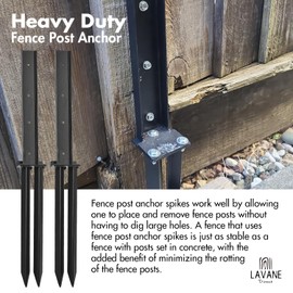 17 inch Fence Post Anchor Kit, LAVANE 2-Pack Heavy Duty Steel Fence Post Repair Stakes, Fence Post Anchor Ground Spike for Repairing Tilted Broken Wooden Fence Post Black