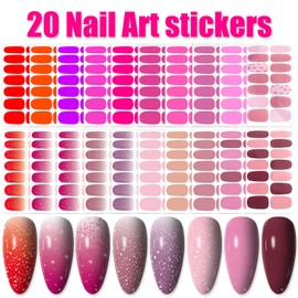 WOKOTO 20 Sheets Pink Red Nail Wraps for Women Solid and Gradient Designs Nail Polish Strips with Nail File Kit Stick On Nails Polish Stickers Full Nail Wraps Nail Art Decals Color Strips Sheets