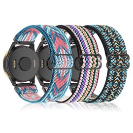 Bolesi 3 Pack Stretchy Nylon Watch Bands Compatible with Garmin Forerunner 55/165,Vivoactive 5/3,20mm Elastic Strap for Venu Sq 2/2 Plus/Venu Women