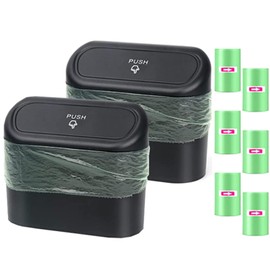 Einesin 2 x Car Rubbish Bin with 120 Pieces Car Rubbish Bags, Car Rubbish Bin Small, Car Waste Bin with Lid, Hanging Storage Box, Car Accessories (Black/Black)