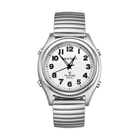 Ladies Talking Watch for Visually impaired with Large Numbers, American Voice, Nylon Strap, Self Setting, Gift for Blind or Elderly People - Colour: Silver