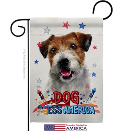 Breeze Decor Patriotic Parson Russell Terrier Garden Flag Set with Stand Animals Dog Puppy Spoiled Paw Canine Fur Pet Nature Farm Animal Creature Small Gift Yard House Banner Made in USA 13 X 18.5