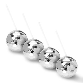 Copas De Discoteca, Un Conjunto Contiene Cuatro Tazas, Con Tapas Y Pajitas, Adecuadas Para Fiestas, Vacaciones Junto Al Mar, Para Bebidas Frías, Cócteles, Copas De Champán (Plateado)