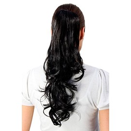 WIG ME UP - T148M-2 Black Long Wavy Curly Lace Ponytail Hairpiece