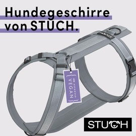 STUCH Dog Harness - Adjustable Nylon Harness - Padded - for Small, Medium and Large Dogs, Colour: Grey, Size: L