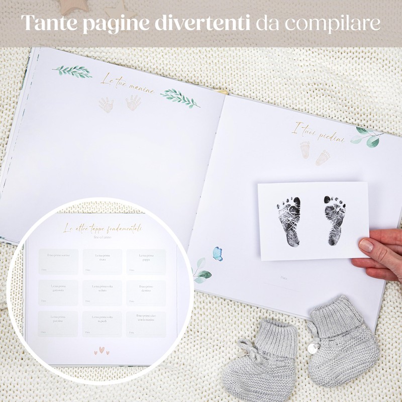 Album Nascita Bambino/a, Libro Nascita Bimbo/a con Adesivi Oro