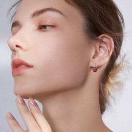 ONEFINITY Red Rose Earrings for Women 925 Sterling Silver Flower Earrings Leverback Rose Jewelry Gifts