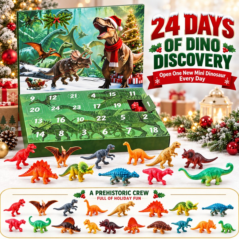 Dinosaur Christmas Countdown Calendar 2026, 24-Day Advent Calendar with 24