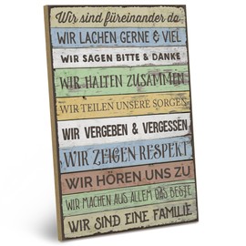 ARTFAVES® Wooden Sign with Saying "FAMILIENREGELN" | Shabby Chic Vintage Sign | Decorative Gift for Family, Home | Size: 19 x 28 cm