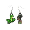 Cute Princess Character Dangle Earrings, Frog Green and Brown, Cartoon
