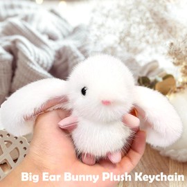 Sakinre Cute Plush Bunny Keychain for Women, Small Fluffy Rabit with Keyring for Purse, Backpack, Bag Charms Key Chain Accessories (Grey)