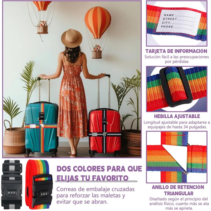 QICHEN Set de 2 Correas de Equipaje para Maletas Ajustable，4.2