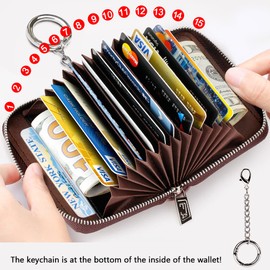 FurArt Credit Card Wallet, Zipper Card Cases Holder for Men Women, RFID Blocking, Key Chain, Compact Size