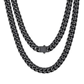 Black Metal PlatedMiami Cuban Curb Chains Solid Heavy Stainless Steel Rapper Black Choker Chain Necklace 9MM 20 Inch Neck Chain for Men Dad Husband Son
