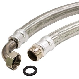 Domestic Waterworks Stainless Steel Flexible Hose 1 Inch Reinforced Hose Sanitary (ÜM Bogen x AG - 60 cm)