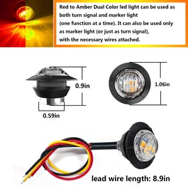 NBWDY Dual Color 10Pcs 3/4" Round Amber to Red LED Trailer Marker lights,Front Rear Side LED Clearence Marker Lights,12V Tail Warning Indicator Signal Light for Trailer Truck RV Car Van Pickup ATV