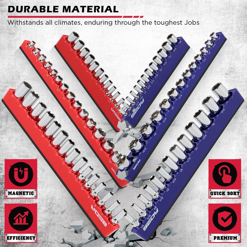 12-Piece 1/4" 3/8" 1/2"-Drive SAE & Metric Magnetic Socket Organizer