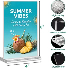 ZORUMOI Acrylic Sign Holder 4x6, 15 Pack Clear Double-Sided Vertical T-Shape Display Stand for Restaurants, Office, and Retail