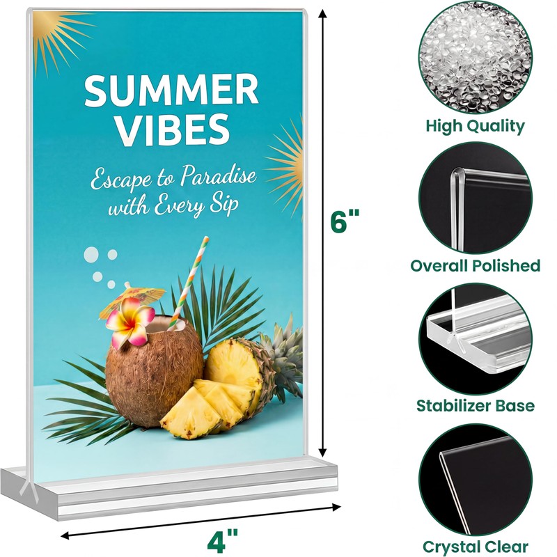 ZORUMOI Acrylic Sign Holder 4x6, 15 Pack Clear Double-Sided Vertical