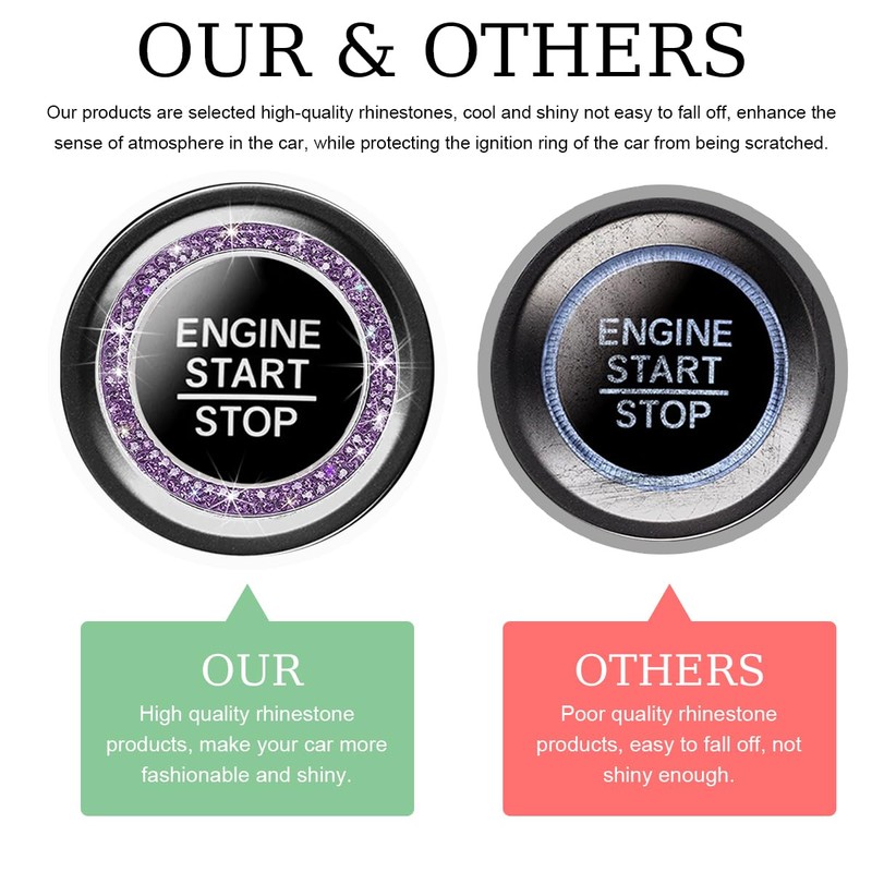 Gasedin Car Engine Start Stop Decoration Ring, Sparkling Crystal Vehicle