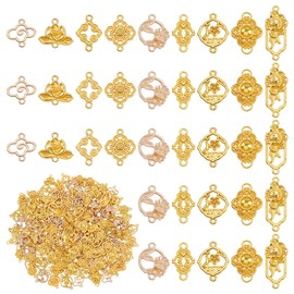 AHANDMAKER 180pcs 9 Styles Double Hole Pendant Connector, Gold Flower Connector Exquisite Link Charms with Double Loops Craft Supplies for DIY Hair Accessories Necklace Bracelet Jewelry Making