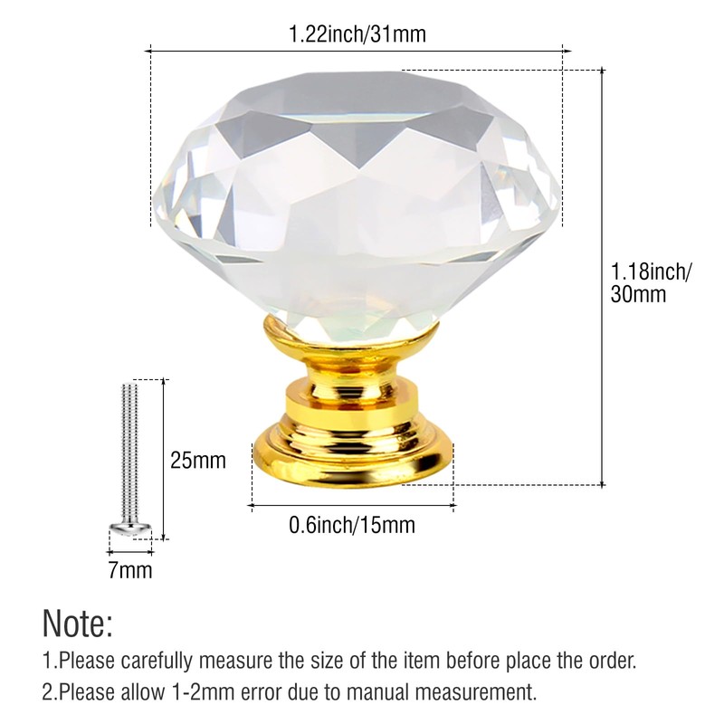 Qshare 6 Pack Crystal Knobs Cabinet Knobs,Single Hole Pull Handle