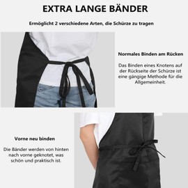 LATRAT 2 Pieces Adjustable Apron, Waterproof Cooking Apron with Pockets, Adjustable Kitchen Apron, BBQ Apron, Black with 2 Pockets, black