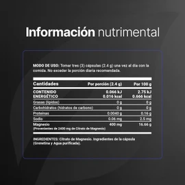 B Life Company | Citrato de Magnesio Puro | 2400 mg por porción de 240 caps | Alta absorción | Ingredientes Naturales. Citrate Mag
