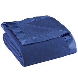 OakRidge Satin Fleece Blanket, Full/Queen, Twin or King Size – 100% Polyester Lightweight Fabric and Cozy Satin Binding Edges in Tightly Folding Travel Blanket, Navy Blue