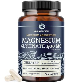 Nobi Nutrition Glicinato de magnesio 400 mg  Fórmula de alta absorción para dormir, calmar, relajar los músculos y fortalecer el corazón, los huesos  