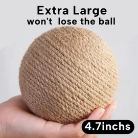 KEYIDE Extra Large Rabbit Ball Toy, 4.7in Natural Sisal Bunny Scratch Ball, Interactive Small Animal Toys for Chinchilla Guinea Pig Rat Playing Scratching Biting