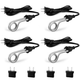 4 Pcs Immersion Heater Small Portable Immersion Water Heater 300w 120/240v Dual Voltage Traveling Camping Accessories for Coffee Tea Soup Electric Water Portable Reheater(Black)