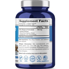 NusaPure DGL Licorice Extract 500 mg 200 Veggie Capsules (Vegan,Non-GMO