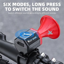 LESOVI Electric Bike Horn 125 db Cycling Bicycle Scooter Horn 6 Sound Modes with Rechargeable Battery Waterproof Bicycle Accessories for Kids Boys Adults Mountain Bike Bells Whistle (RED)