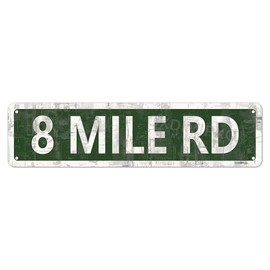 Detroit 8 Mile Road Wall Sign Street Signs Vintage Metal Tin Sign Farmhouse Home Decor Retro Road Signs Country Wall Art Man Cave Garage Decorative Signage 4x16 Inches