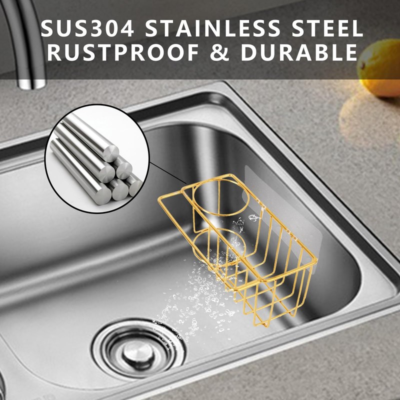 blueden 3-in-1 Adhesive Sink Caddy Kitchen Sink Organizer,Stainless Steel Sponge