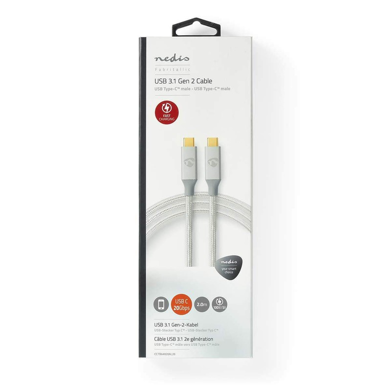Nedis CCTB64020AL20 câble USB 2 m USB4 Gen 2x2 USB