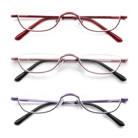 COVESATO Half Frame Reading Glasses, Half Metal Moon Readers for Women Men 3.00