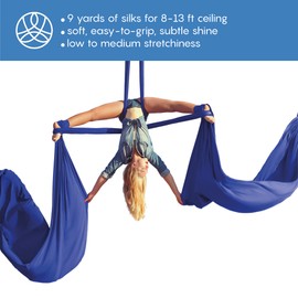 Aum Active Aerial Silks Starter Kit - Durable 9 Yards of Aerial Yoga Hammock with Hardware & Guide - Aerial Swing for Acrobatic Flying Yoga & All Levels (Aerial Rigging Point Up to 13ft)