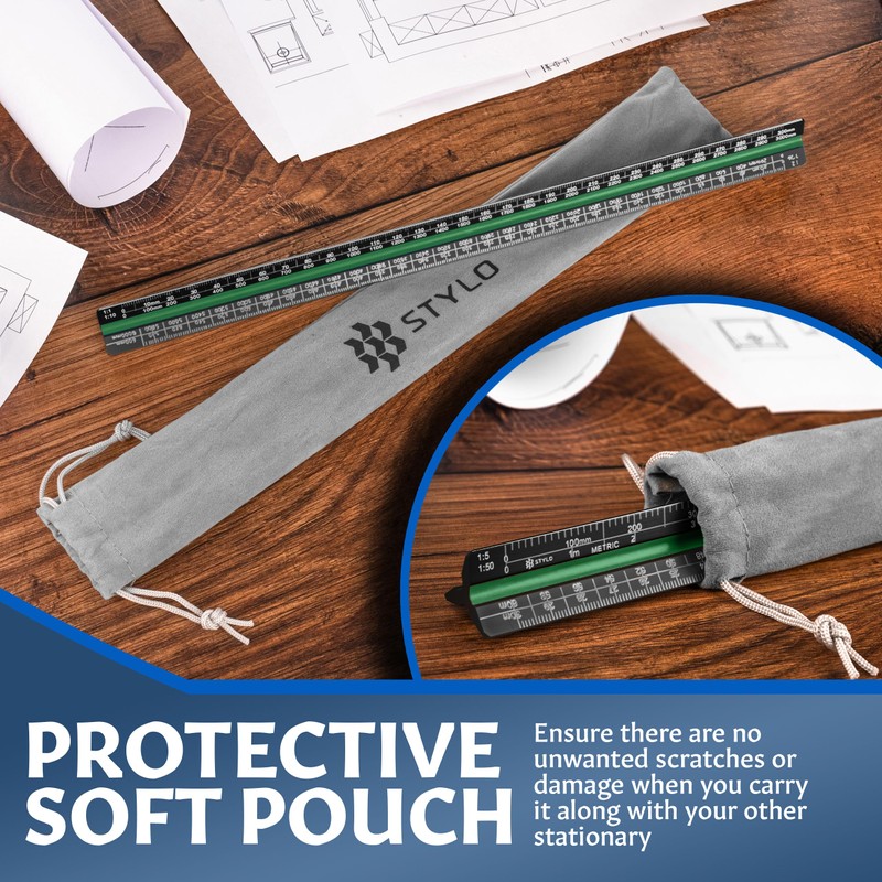 Aluminum Architect Scale Ruler - 30cm Ruler Laser Etched Triangle