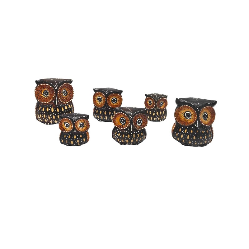SusggO Set of 6 Small Wooden Owls - 3 Sizes