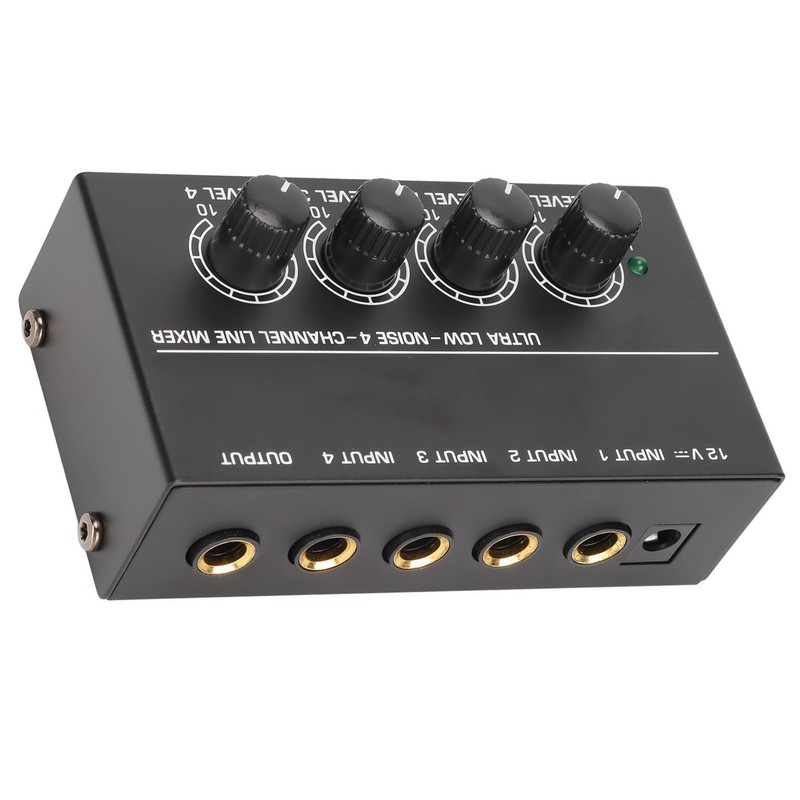 4 Channel Line Mixer Stereo Compact Low Noise Adjustable Volume