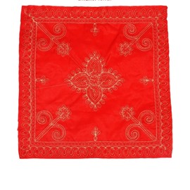 Red Velvet Cloth for Puja/Pooja Aasan Kapda/Embroidered Chawki Assan Altar Puja Cloth for Home Mandir, Temple, God & Goddess Ashan (Size: 15" x 15" Inches) Altar Cloth