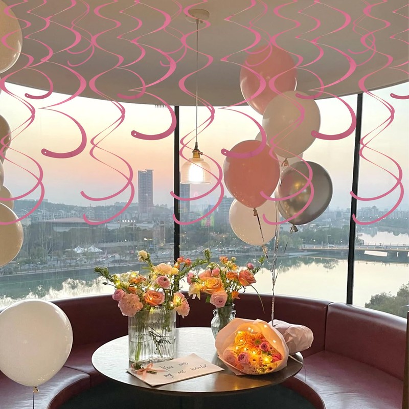 Pink Ceiling Swirl Foil Decorations Hanging Plastic Streamer Themed Swirl