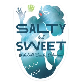 Die Cut Sticker Rehoboth Beach, Delaware, Salty but Sweet = Mermaid, Contour Vinyl Sticker 3 to 6 inches, (Waterproof Decal for Cars, Water Bottles, Laptops, Coolers), Large