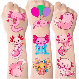 300 Pcs Axolotl Temporary Tattoos Stickers Cute Axolotls Birthday Decorations Favors Pink Axolotl Party Favors for Kids Adults Prizes Rewards 40 Sheets