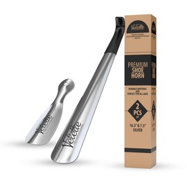 Velette Metal Shoe Horn Long Handle for Seniors, 2 Pack Metal Long Shoe Horn for Boots, 16.5" Extra Long and 7.5" Travel Size Shoe Horn for Men Women and Kids