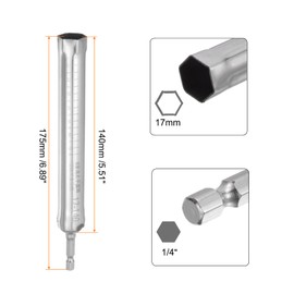 sourcing map Hollow Socket, 17mm x 140mm Deep Well Power Nut Driver 1/4" Quick-Change Hex Shank for Used with Impact Drivers