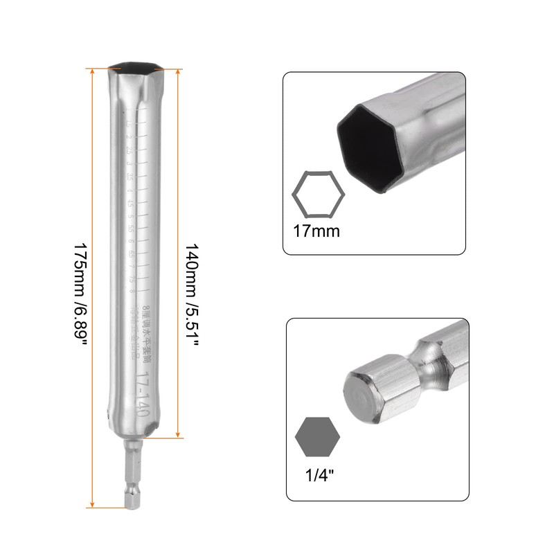 sourcing map Hollow Socket, 17mm x 140mm Deep Well Power