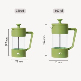 W&M French Press - French Press Kaffeemaschine - French Press Klein - French Press Thermo - French Press Edelstahl - Borosilikatglas - Messlöffel + Reiniger - Grün - 350ml